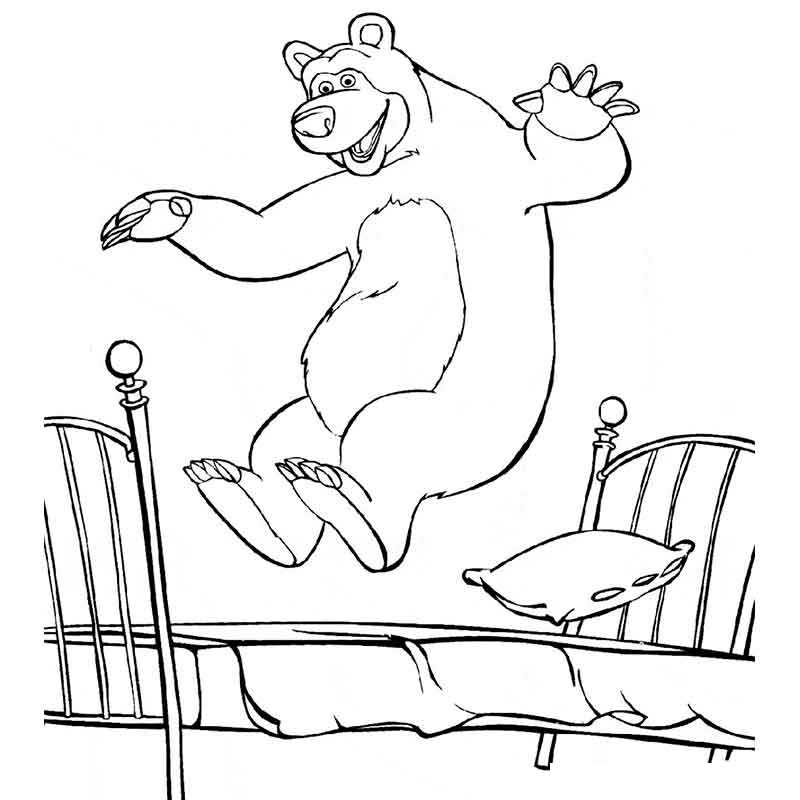 Медведь прыгает на кровати