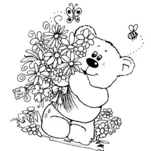 медведь с букетом цветов