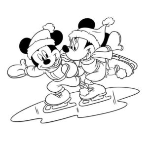 Микки и Минни Маус катаются на коньках