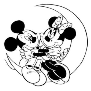Микки и Минни Маус обнимаются на луне