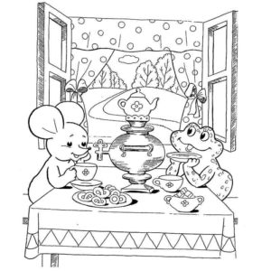 мышка и лягушка в теремке пьют чай