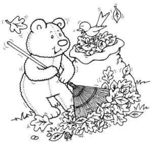мишка тедди убирает листья