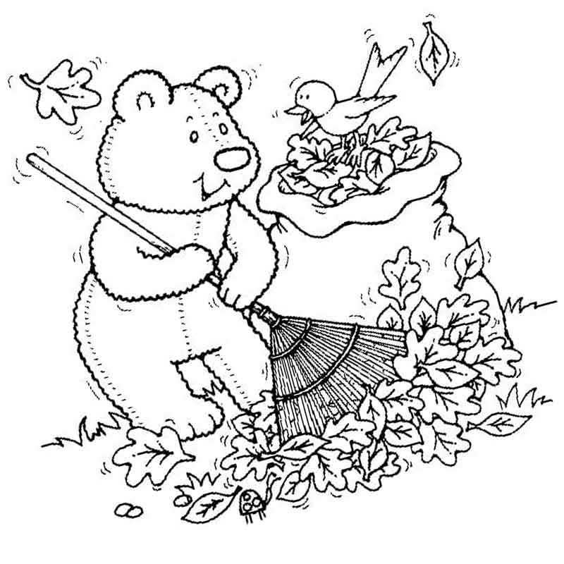 мишка тедди убирает листья