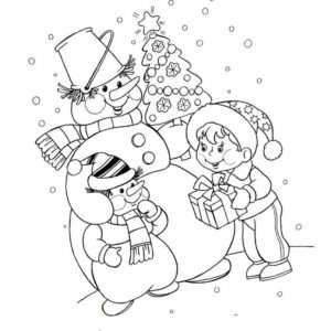 новогодняя открытка два снеговика и мальчик