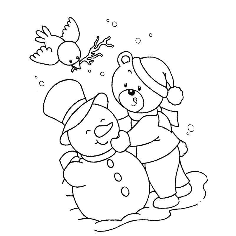 новогодняя открытка мишка и снеговик