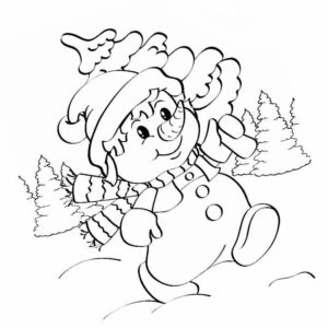 новогодняя открытка снеговик и елка