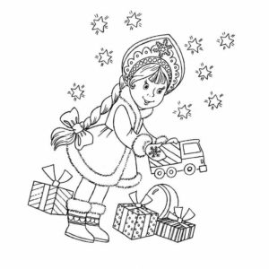 новогодняя открытка снегурочка и подарки