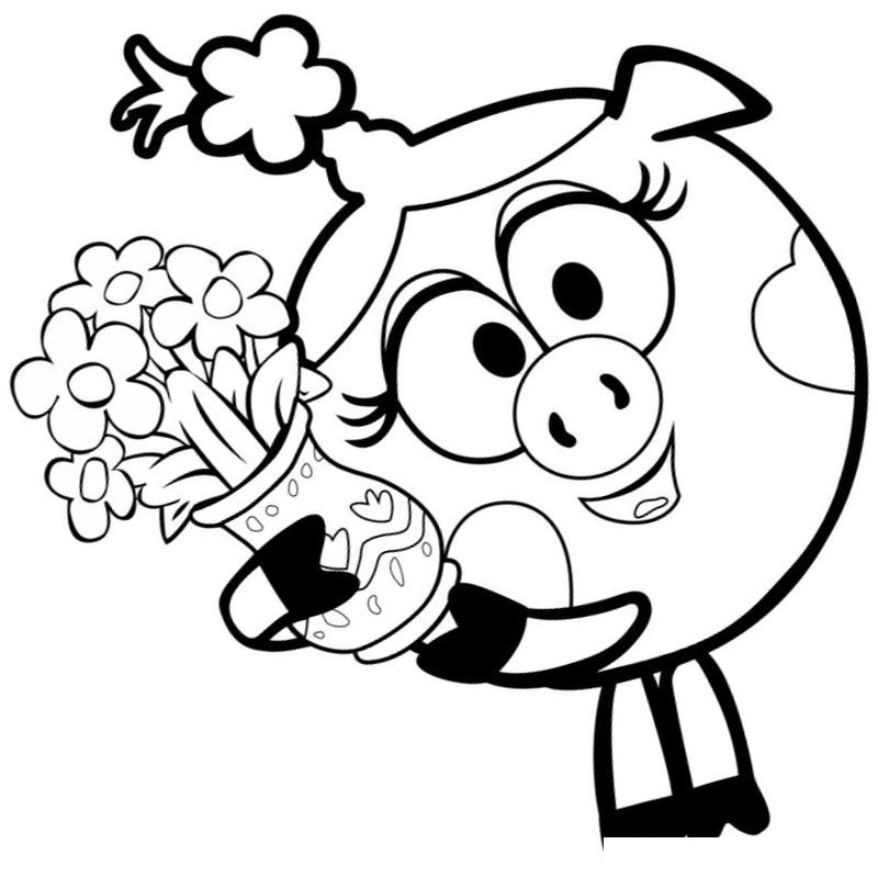 Нюша с вазой цветов Смешарики