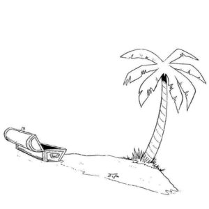 открытый сундук возле пальмы