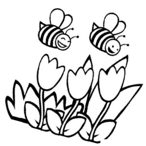 пчелы летают возле тюльпанов