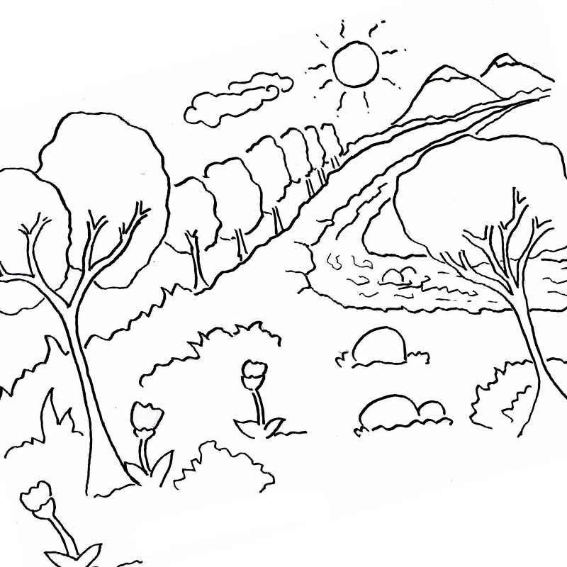 Раскраска Осенний пейзаж распечатать бесплатно | Раскраски, Раскраски для печати, Детские раскраски