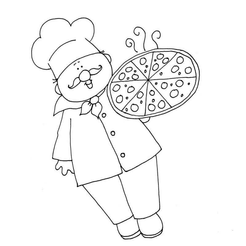 повар держит горячую пиццу