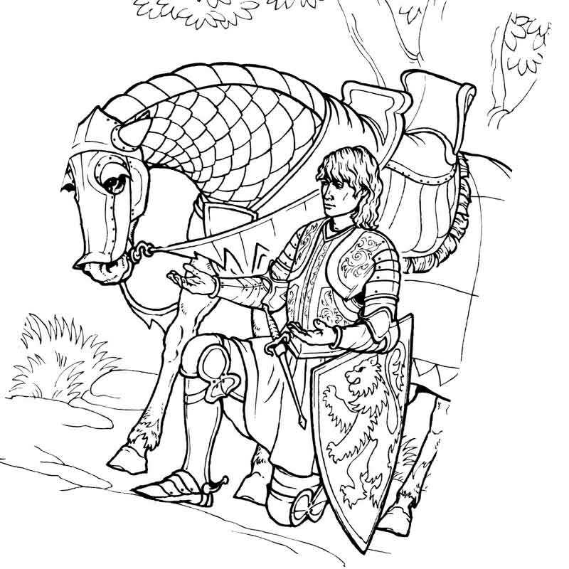 Рыцарь на привале с конем