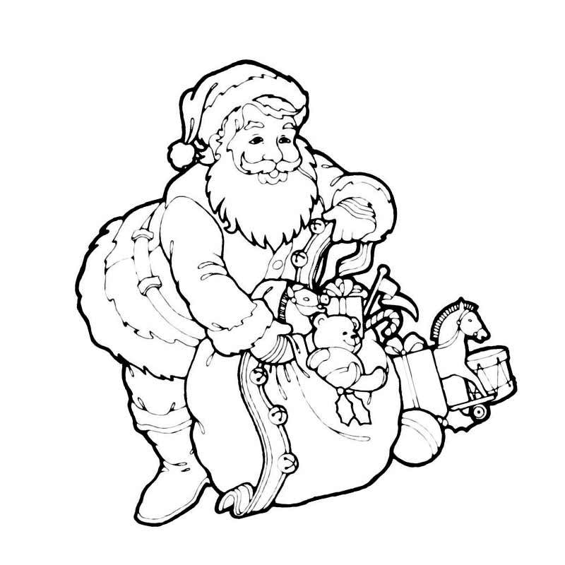 Санта Клаус достает игрушки из мешка