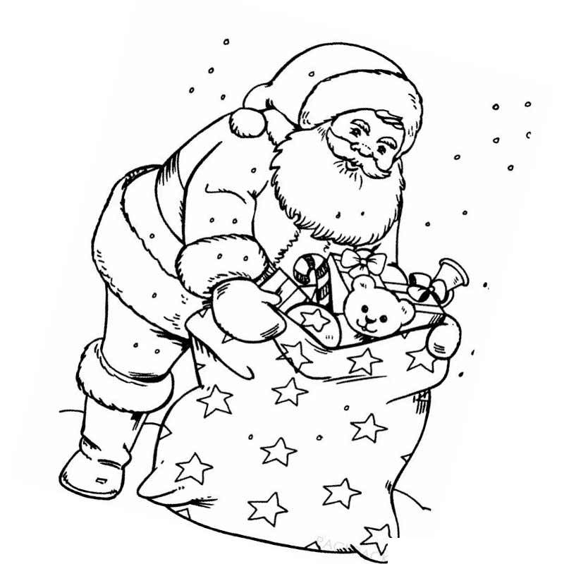 Раскраска для мальчиков Дед Мороз и мешок подарков