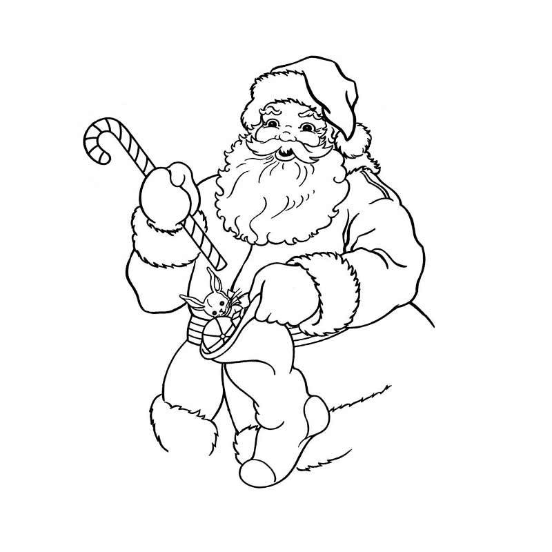Санта Клаус кладёт конфету в носок