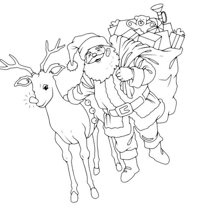 Санта Клаус с оленем и мешком подарков