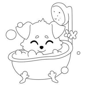 Щенок принимает ванну
