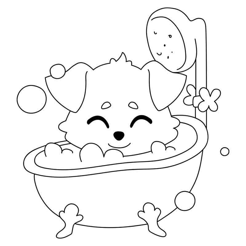 Щенок принимает ванну