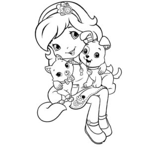 Шарлотта земляничка с котенком и щенком