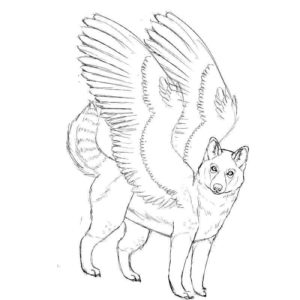 сказочная собака хаски с крыльями