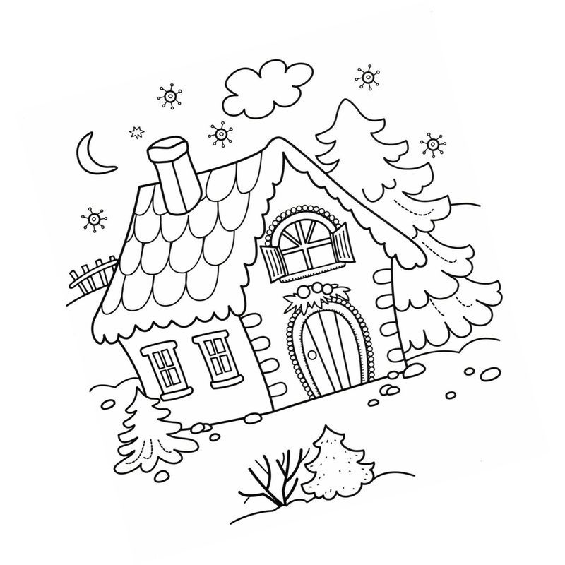 Как нарисовать дом Деда Мороза карандашом и красками поэтапно