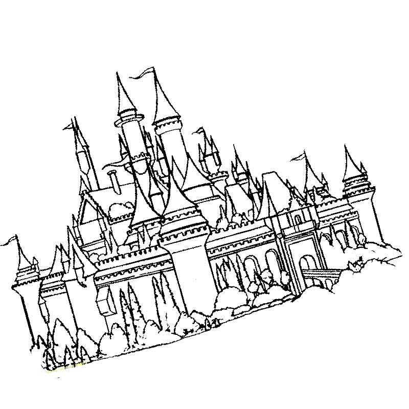 Раскраска Замок и Дворец принцессы и рыцаря для детей распечатать бесплатно