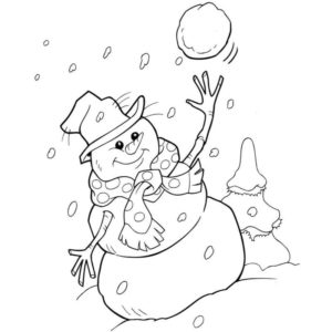 снеговик играет в снежки зимняя сказка