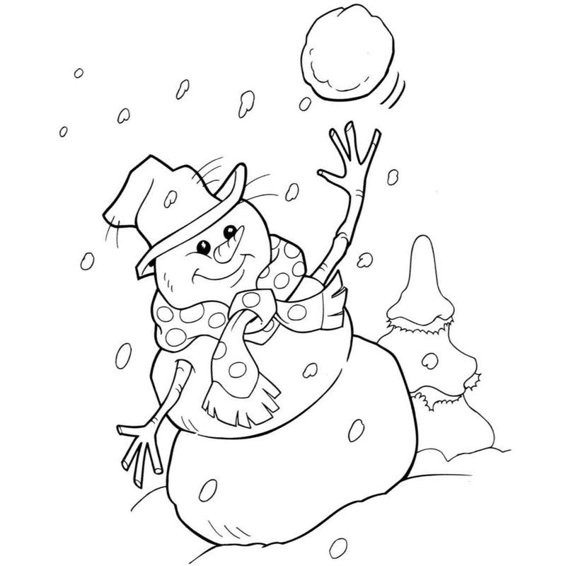 снеговик играет в снежки зимняя сказка