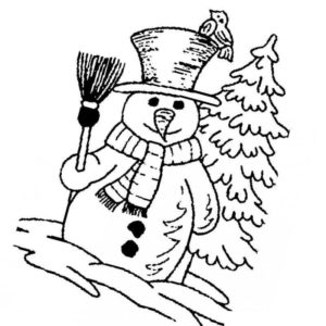 снеговик с метлой и в шарфе