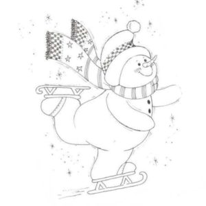 снеговик в шарфе катается на коньках