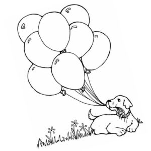 собака с воздушными шарами