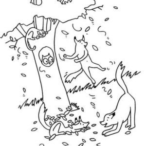 собаки играют в осенних листьях