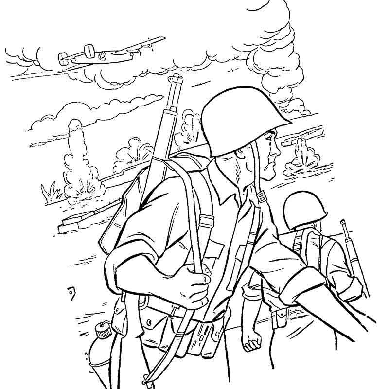 Солдат в каске на войне 9 мая