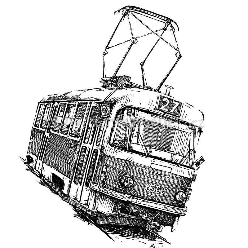 Раскраска старый трамвай - скачать и распечатать в формате А4
