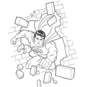 Супермен пробивает дыру в кирпичной стене