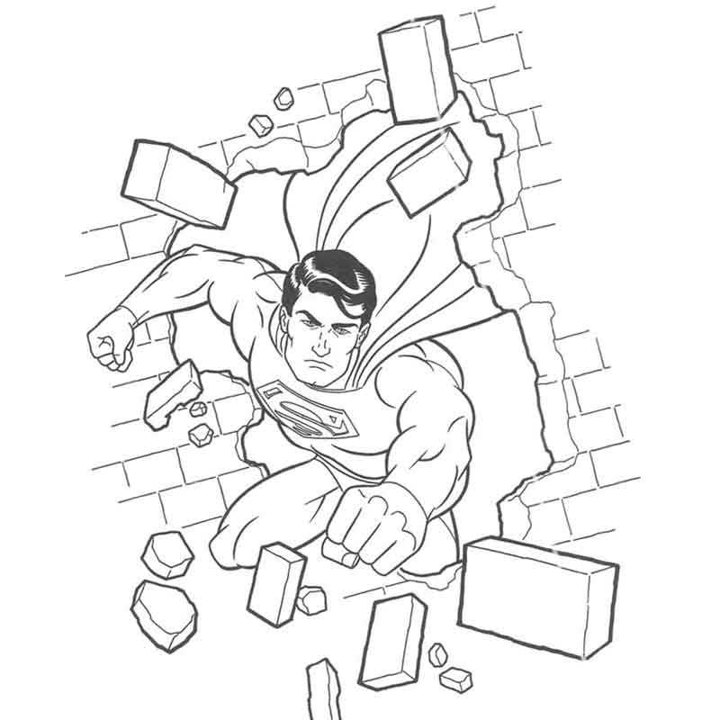 Супермен пробивает дыру в кирпичной стене