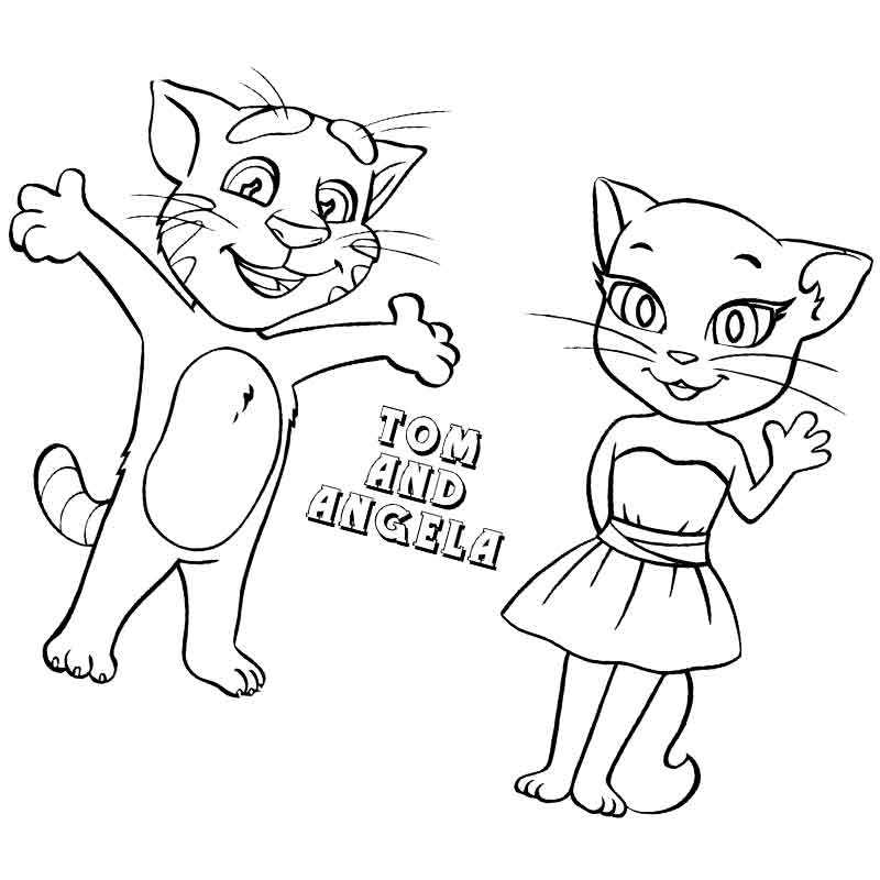 Раскраски говорящая Анжела и кот Том
