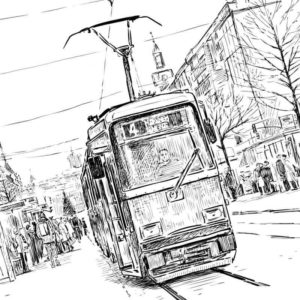 Трамвай пасажир раскраска