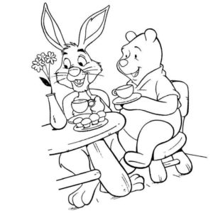 Винни Пух и кролик пьют чай