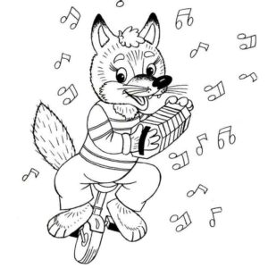 волк с музыкальным инструментом
