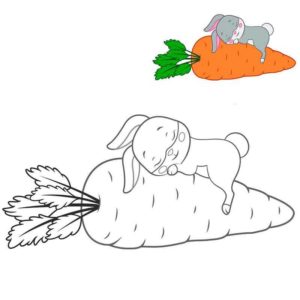 Зайка спит на морковке