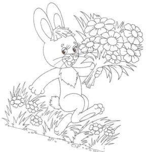 заяц с букетом цветов