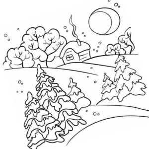 зима и домик в лесу