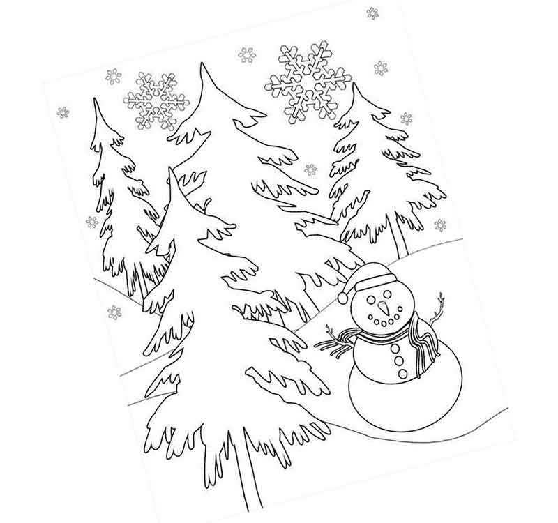 Раскраска Звери играют в зимнем лесу, скачать и распечатать раскраску раздела Зима