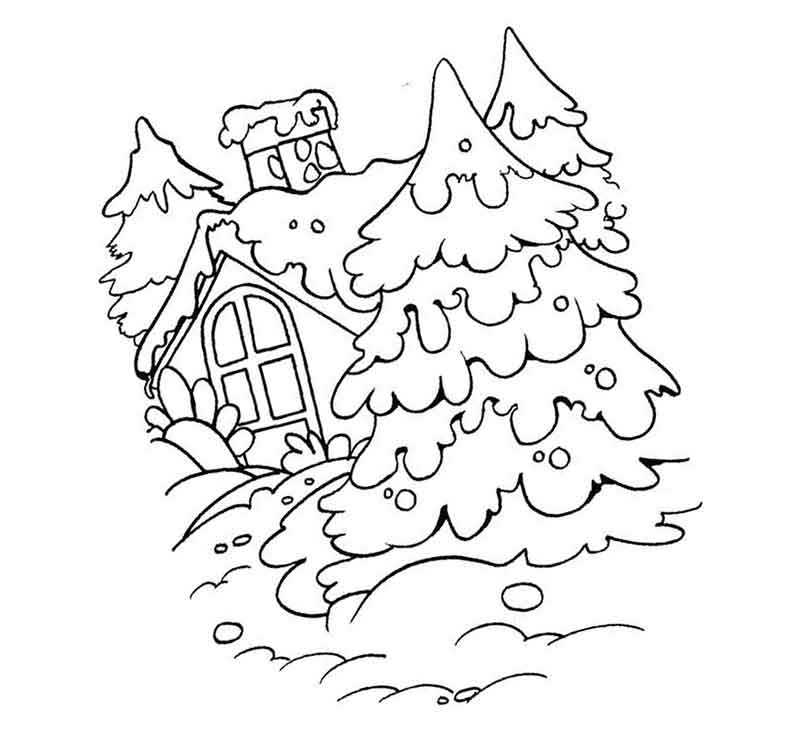 зимний лес и зимний домик