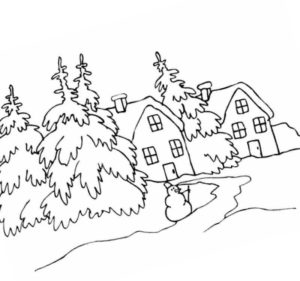 зимний лес снеговик и дома