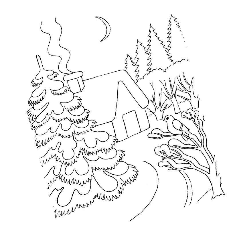 зимний пейзаж и домик в лесу