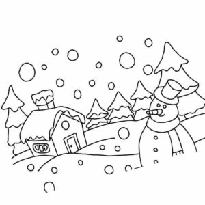 зимний пейзаж зимний домик и снеговик