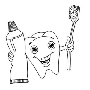 зуб и зубная паста с щеткой